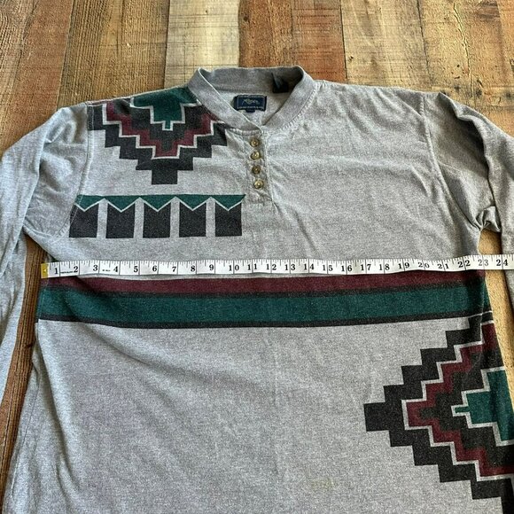 Roper Men's Size X-Large Long Sleeve Henley Shirt in Gray with Aztec Design - Picture 2 of 9